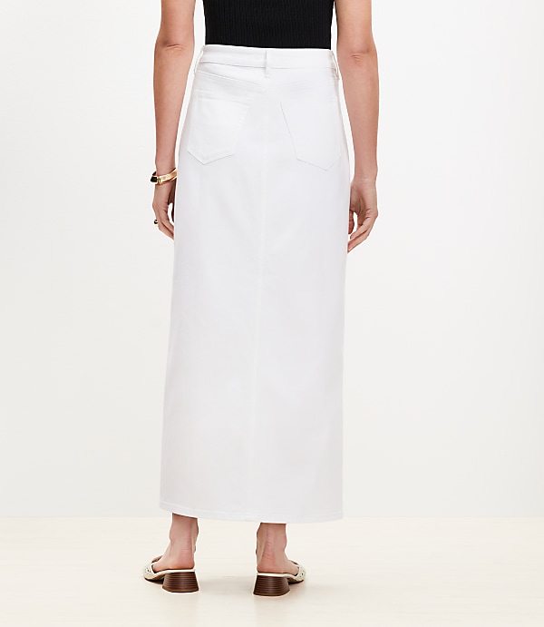 Petite Denim Maxi Skirt in White