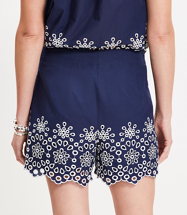 Floral Eyelet Pleated Shorts
