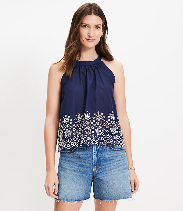 Daisy Eyelet Scalloped Halter Top