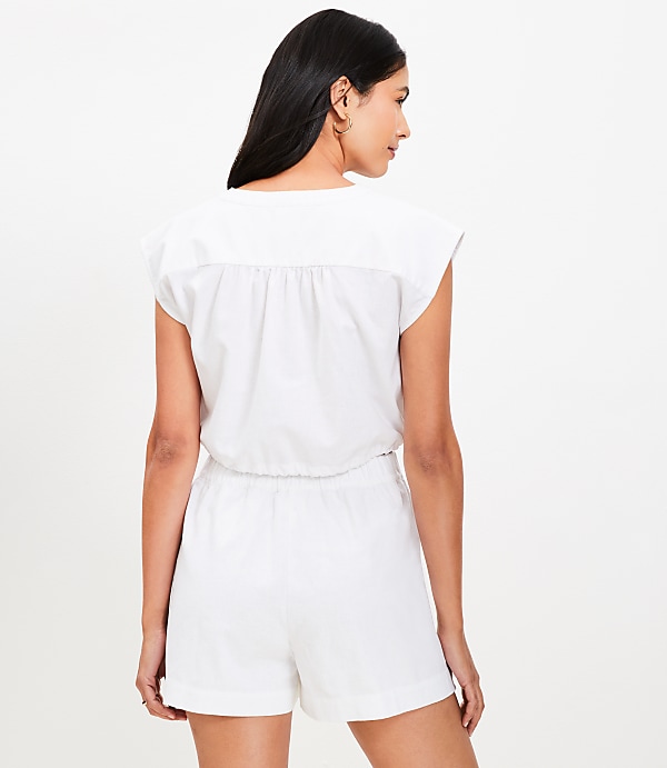 LOFT Beach Linen Cotton Drawstring Hem Top