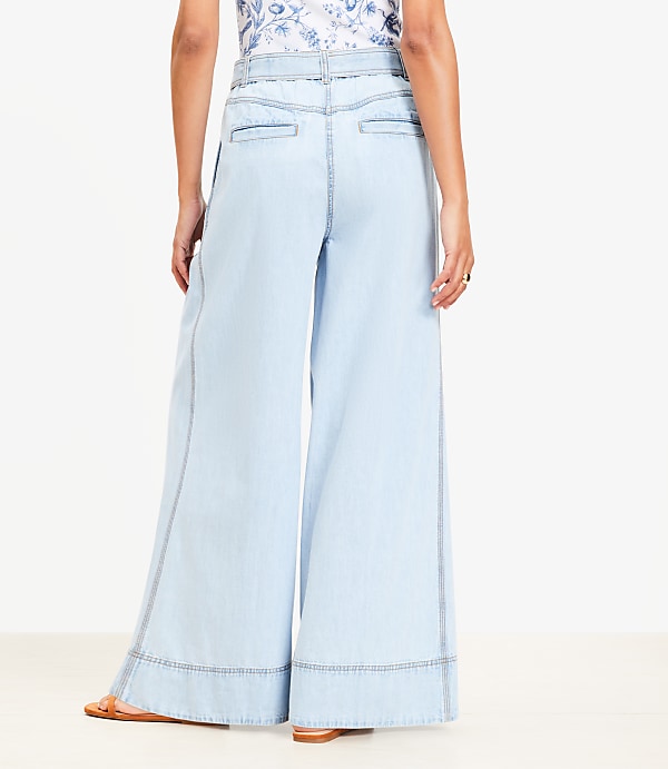Chambray Belted Wide Leg Pants