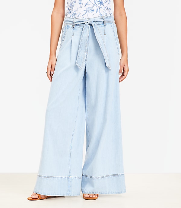 Chambray Belted Wide Leg Pants
