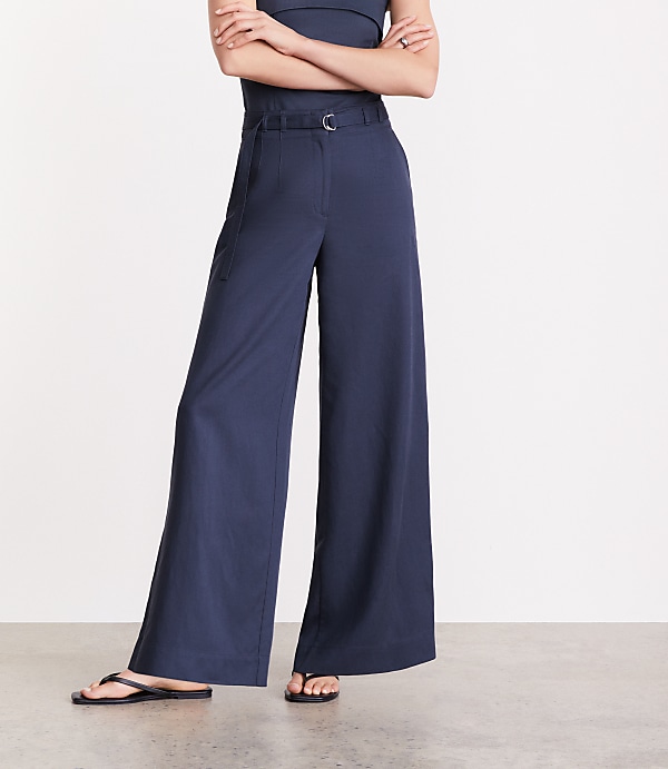 Petite LOFT Versa Pure Spun Belted Wide Leg Pants