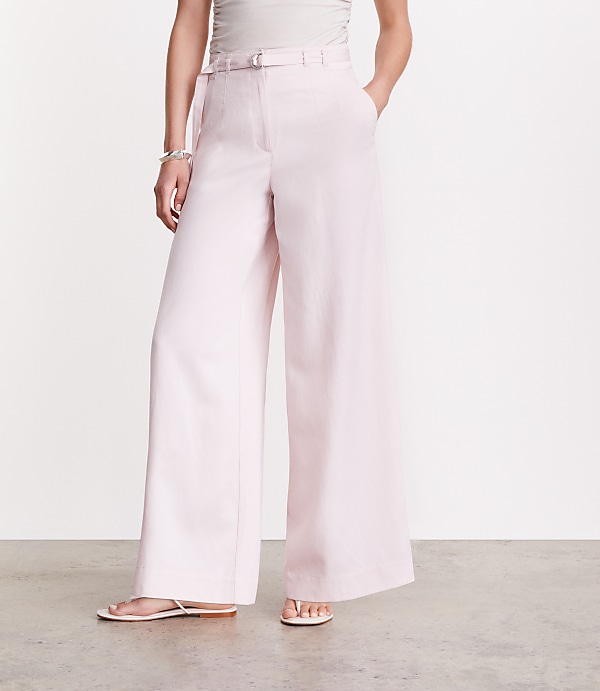 Petite LOFT Versa Pure Spun Belted Wide Leg Pants