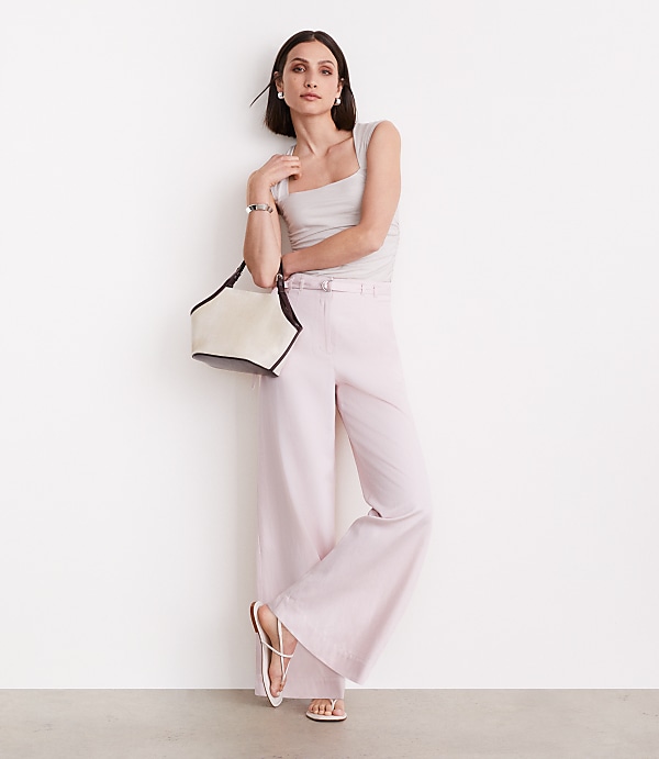 Petite LOFT Versa Pure Spun Belted Wide Leg Pants