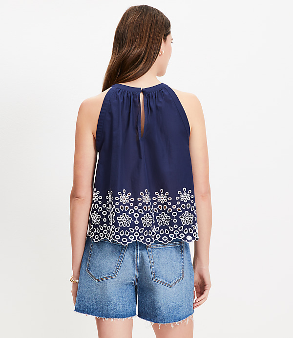 Petite Daisy Eyelet Scalloped Halter Top