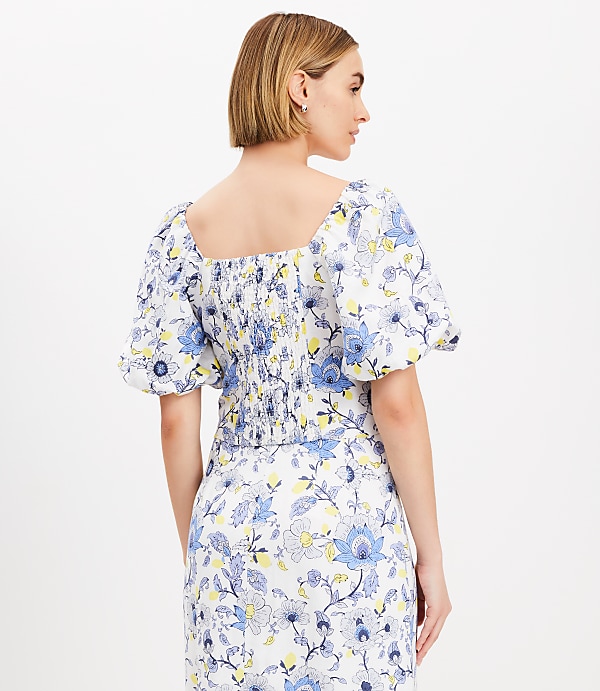 Petite Garden Linen Blend Bubble Sleeve Top