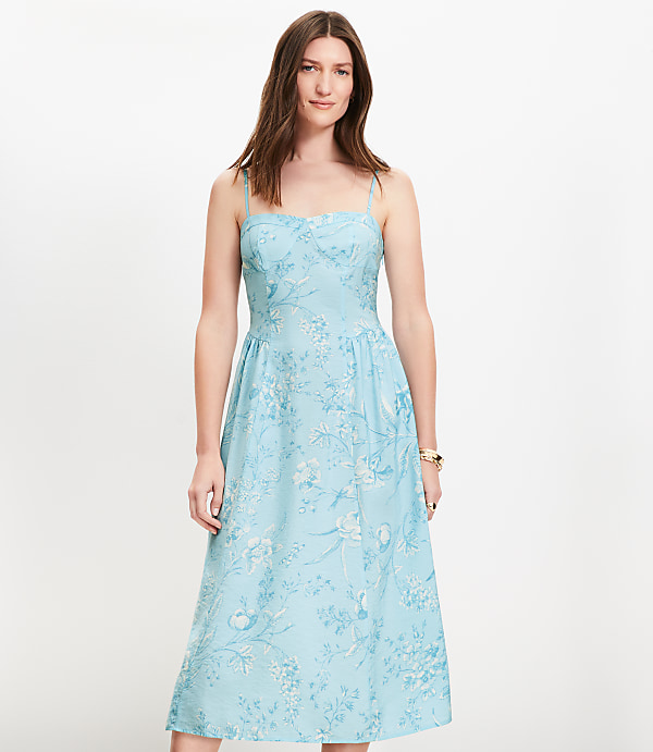 Petite Bird Toile Sweetheart Strappy Midi Dress