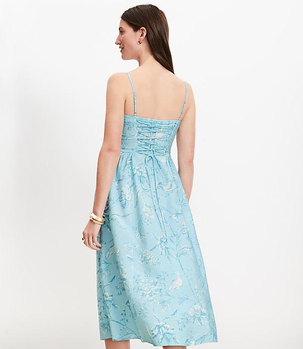 Petite Bird Toile Sweetheart Strappy Midi Dress