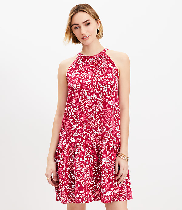 Petite Paisley Flounce Mini Halter Dress