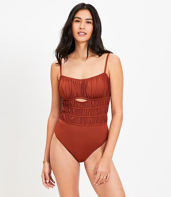 LOFT Beach Shirred Cutout One Piece Swimsuit