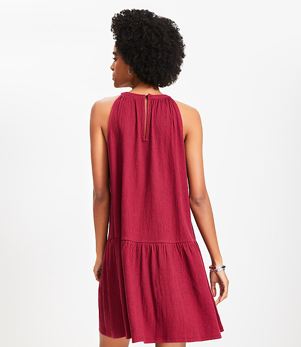 Petite Crinkle Flounce Mini Halter Dress