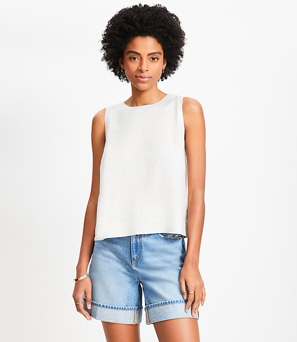 Petite Linen Blend Petal Back Shell