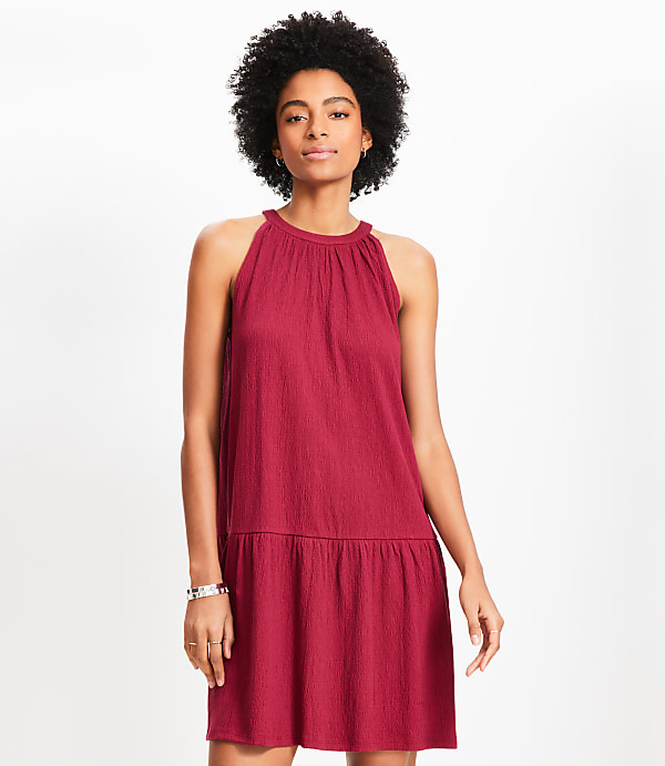 Petite Crinkle Flounce Mini Halter Dress