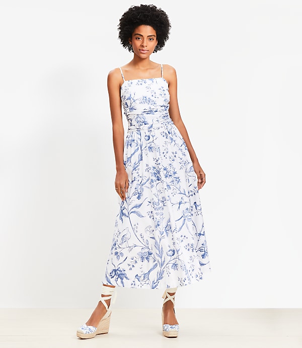 Bird Toile Strappy Midi Pocket Dress
