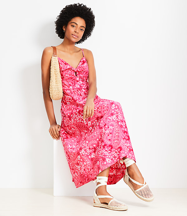 Paisley Tie Poplin Midi Pocket Dress