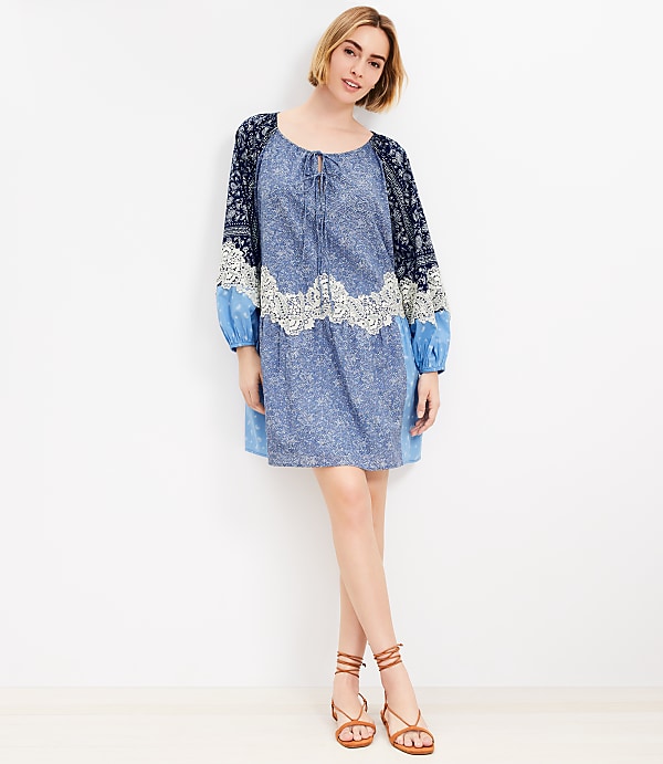 Lace Paisley Tie Mini Pocket Dress