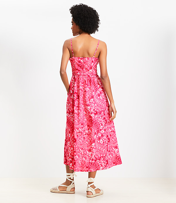 Paisley Tie Poplin Midi Pocket Dress