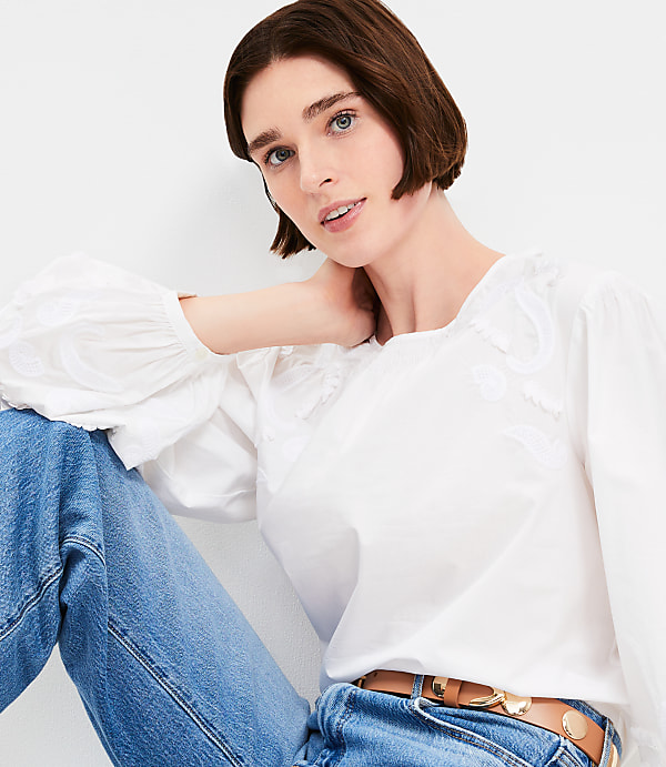 Petite Lace Poplin Tie Back Blouse