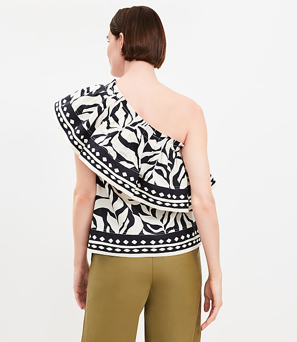 Petite Fern Poplin Ruffle One Shoulder Top