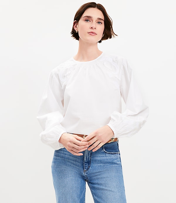 Petite Lace Poplin Tie Back Blouse
