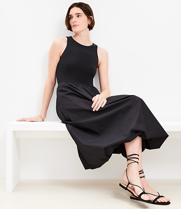 Poplin Bubble Mixed Media Midi Dress