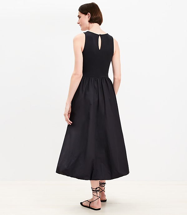 Poplin Bubble Mixed Media Midi Dress