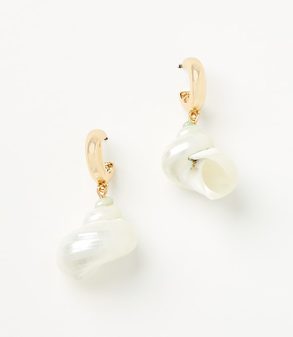 Mother Of Pearl Shell Drop Hoop Earrings