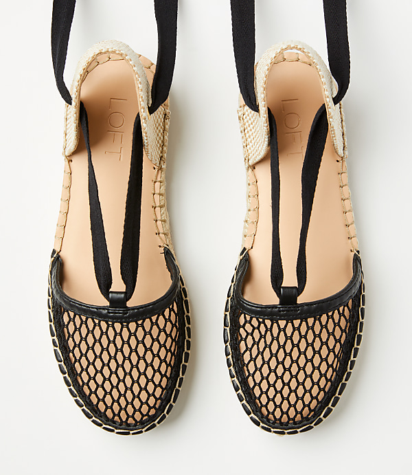 Mesh Lace Up Flat Espadrilles