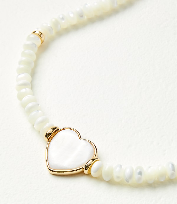 Mother Of Pearl Heart Beaded Statement Necklace