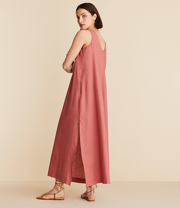 Lou & Grey Linen Cotton Tie Keyhole Maxi Pocket Dress