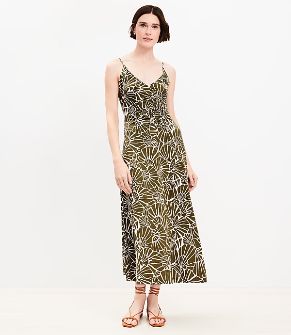 Shell Ruched Strappy Midi Dress