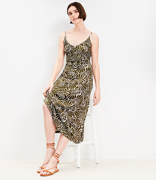 Shell Ruched Strappy Midi Dress