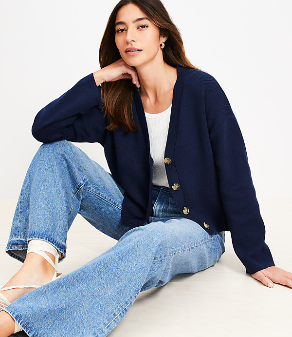 Ribbed Wide Sleeve V-Neck Cardigan