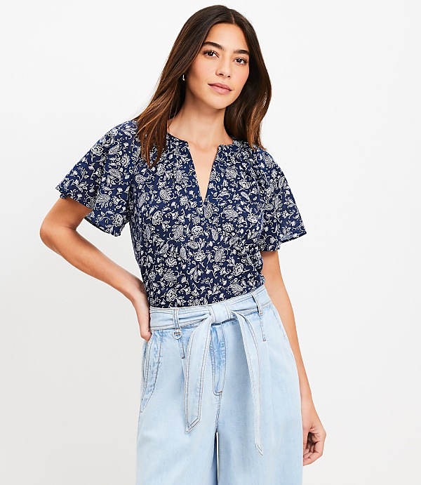 Petite Bandana Mixed Media Flutter Top