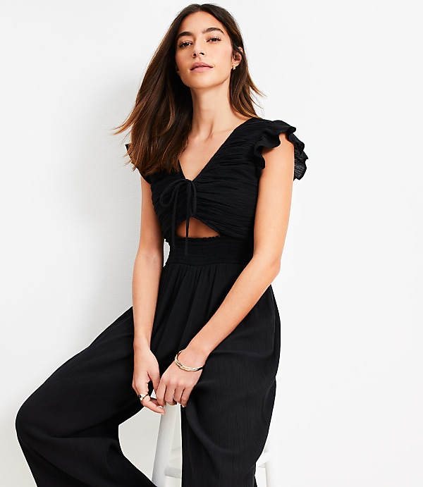 Petite LOFT Beach Crinkle Cutout Flutter Jumpsuit