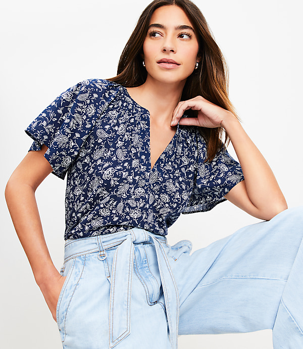 Petite Bandana Mixed Media Flutter Top
