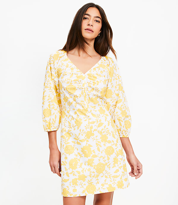 Petite Floral Poplin Shirred Mini Dress
