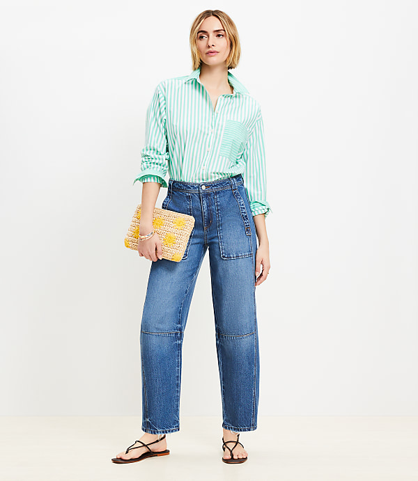 Petite High Rise Utility Barrel Jeans