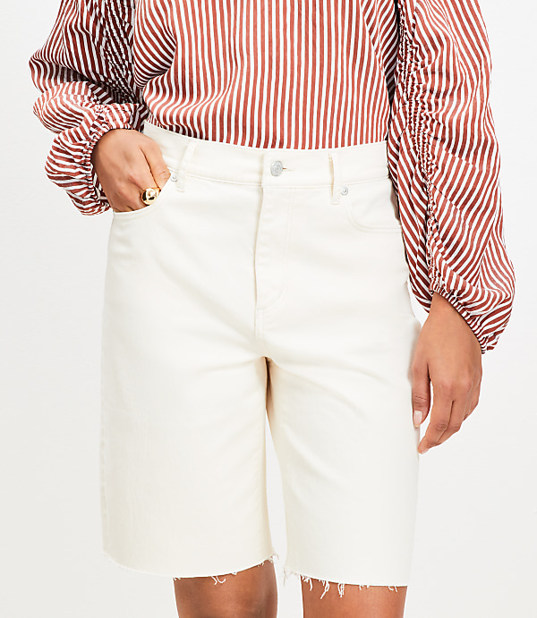 Petite Denim Bermuda Shorts in Ivory
