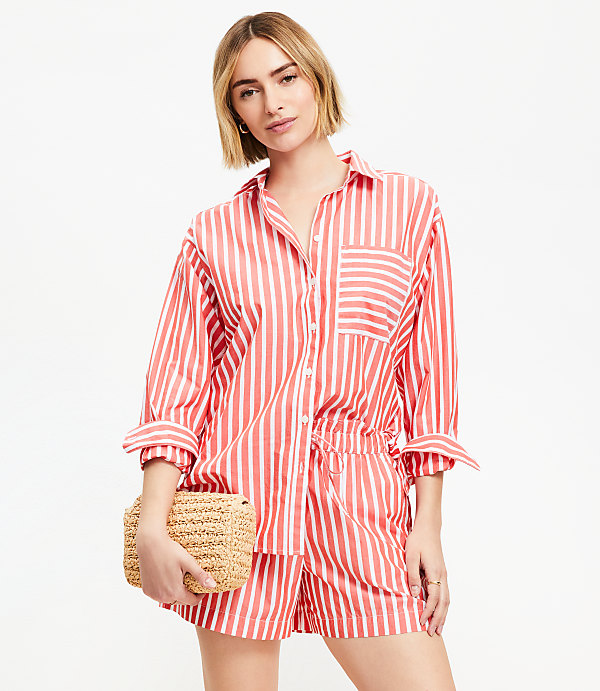 Petite Breezy Shorts in Striped Poplin