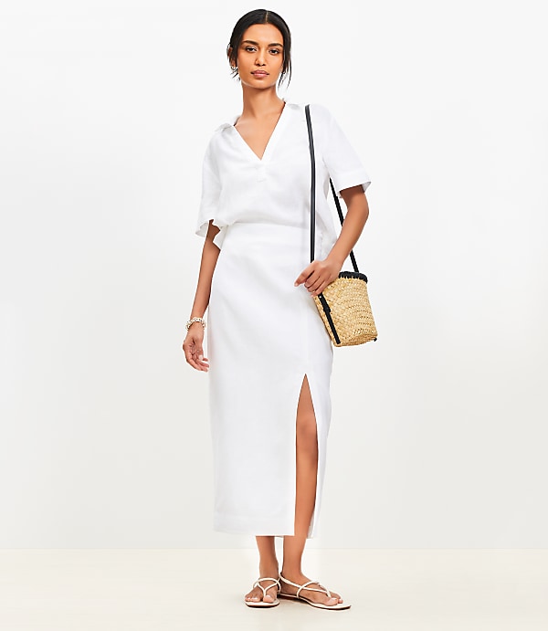 Petite Linen Column Maxi Skirt