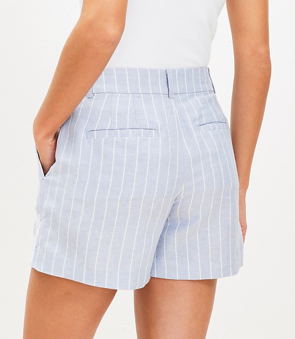 Floral Embroidered Stripe Riviera Shorts in Linen Blend