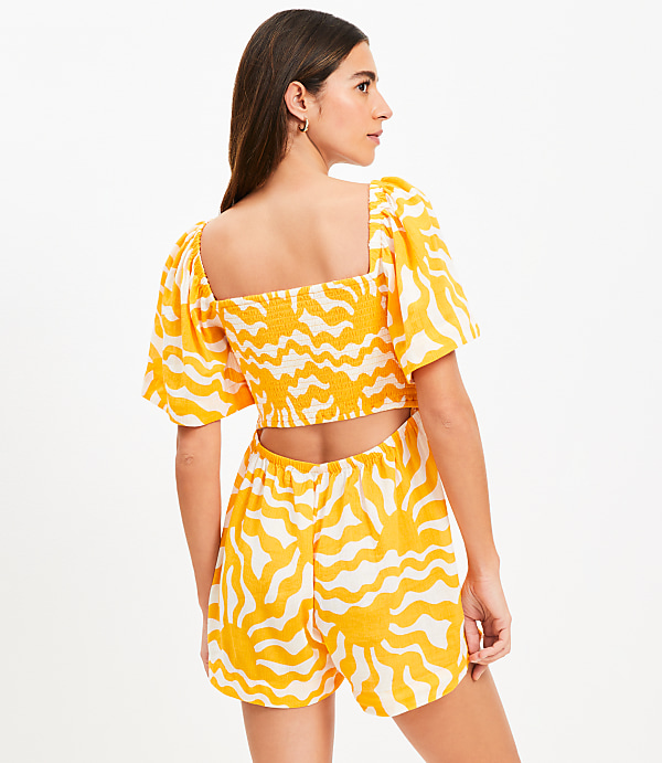 LOFT Beach Sunny Smocked Cutout Back Romper