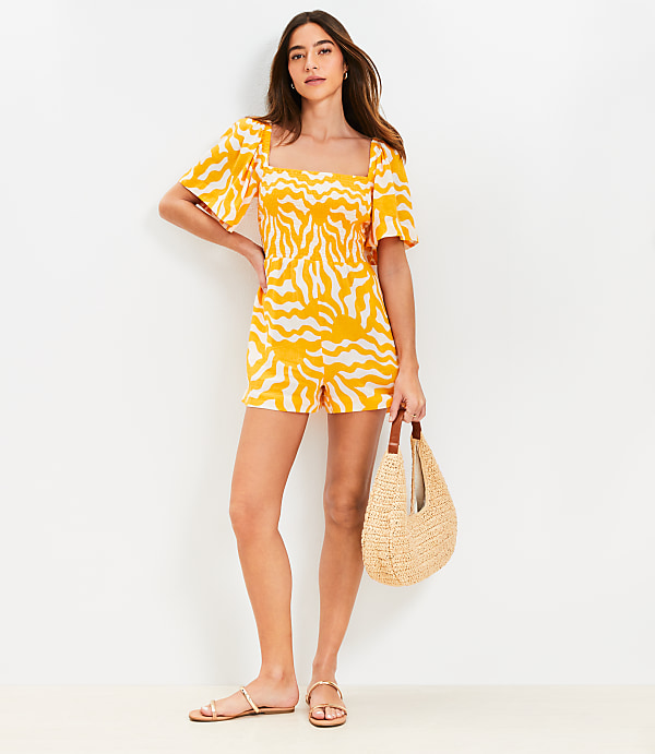 LOFT Beach Sunny Smocked Cutout Back Romper