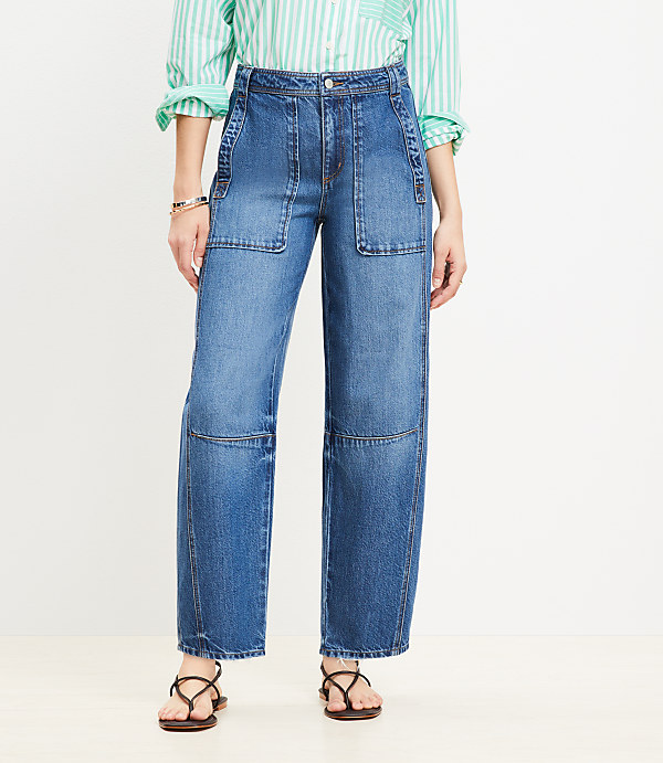 Petite High Rise Utility Barrel Jeans