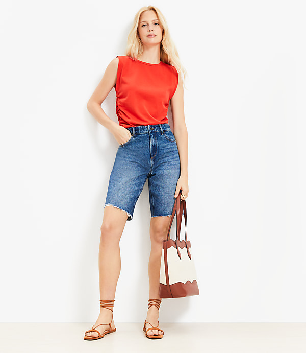 Petite Denim Bermuda Shorts in Vintage Dark Wash