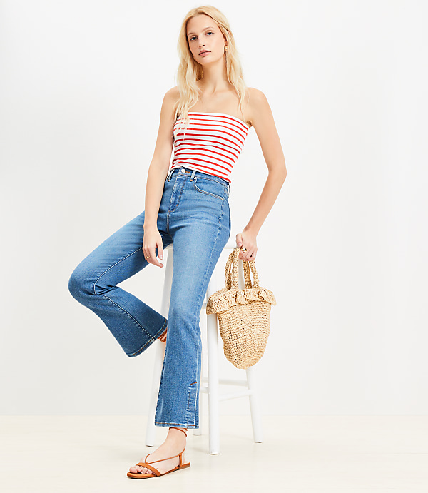 Vent Hem High Rise Kick Crop Jeans in Medium Vintage Indigo Wash