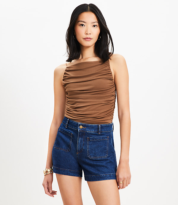 Ruched Apron Neck Top