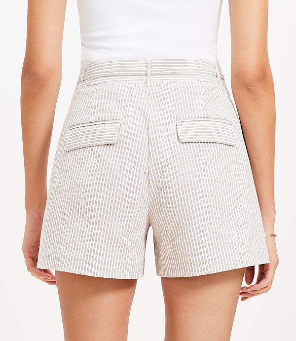 Belted Shorts in Striped Seersucker
